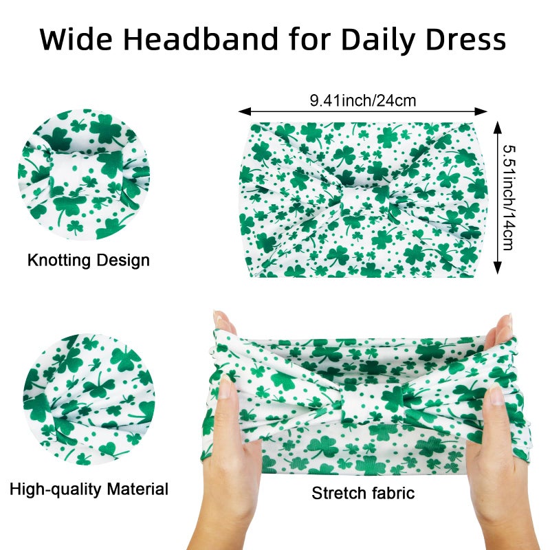 Huachi 4 Packs St. Patrick Headbands for Women Wide Knotted Green Shamrock Head Bands for Women's Hair, Trendy St Patricks Day Headband Party Decoration Hair Accessories for Women Gifts - Image 2