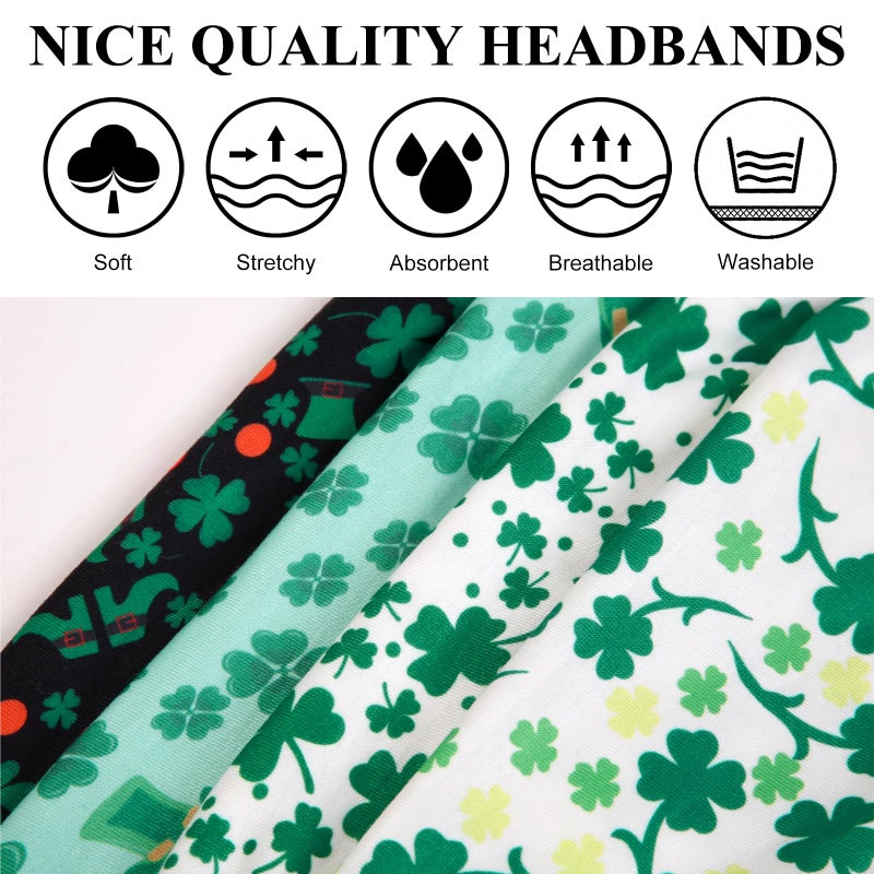 Huachi 4 Packs St. Patrick Headbands for Women Wide Knotted Green Shamrock Head Bands for Women's Hair, Trendy St Patricks Day Headband Party Decoration Hair Accessories for Women Gifts - Image 3
