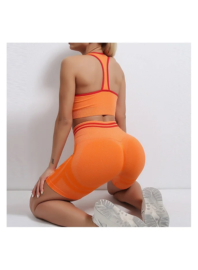 Caprisious  Women Workout Yoga 2 Pieces Athletic Set High Waist Shorts Seamless Ribbed Sports Bra Workout Outfits for Women | Best Price UAE
