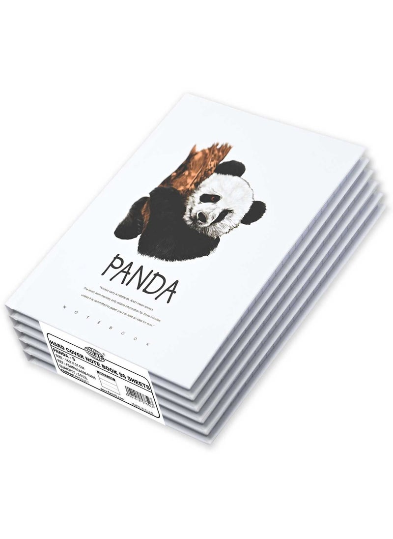 FIS 5 Pieces Hard Cover Notebook 96 Sheets A5 Panda Design  - Image 1