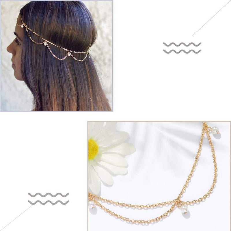 Shidara 1 Pcs Premium Gold Head Chain Pearl Pendant Hair Piece Bead Gorgeous Hair Chain Elegant Head Piece Charming Wedding Prom Bridal Jewelry Accessories for Women - Image 4
