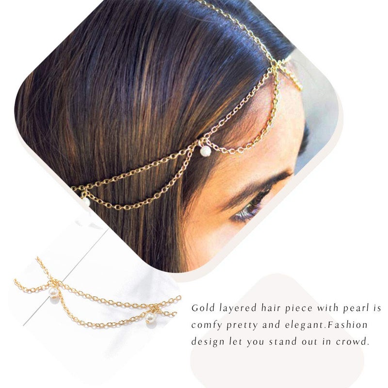 Shidara 1 Pcs Premium Gold Head Chain Pearl Pendant Hair Piece Bead Gorgeous Hair Chain Elegant Head Piece Charming Wedding Prom Bridal Jewelry Accessories for Women - Image 5