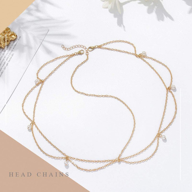 Shidara 1 Pcs Premium Gold Head Chain Pearl Pendant Hair Piece Bead Gorgeous Hair Chain Elegant Head Piece Charming Wedding Prom Bridal Jewelry Accessories for Women - Image 2