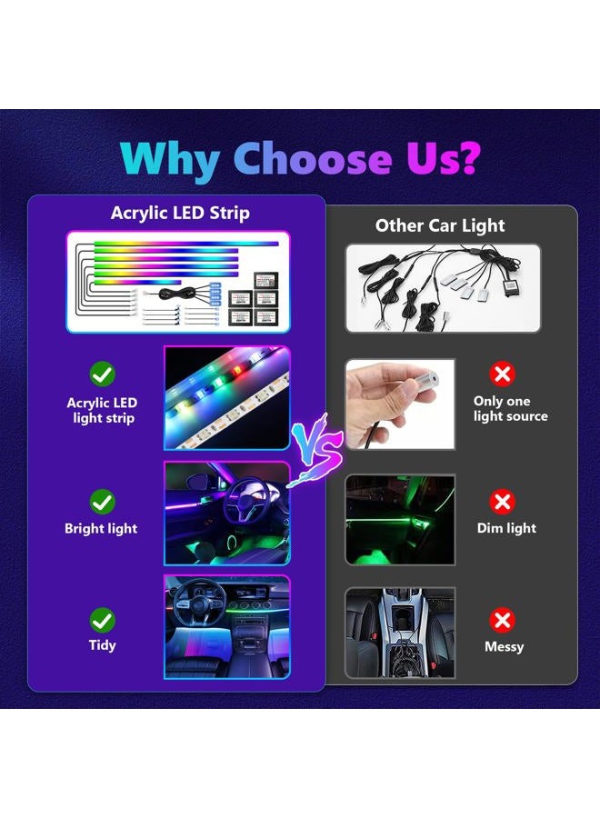 Amki Acrylic Interior Car LED Strip Light, Car Neon Light with APP Control,16 Million Dreamcolor Sound Activated Car Accessories Car Ambient Light Kit with RGB 18 in 1 and 213 Modes 175 inches 593 LED - Image 4