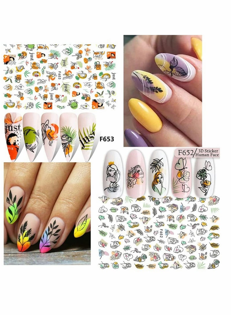 SOLARAE 10 Sheets Graffiti DIY Nail Stickers for Nail Art, Toenails Decals Self-Adhesive Abstract Face Flowers and leaf Watermark Nail Art Supplies Decorations Accessories Manicure for Women Girls - Image 4