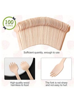 HY Wooden Forks Disposable, 100 Pieces Mini Forks Small Forks Bulk Appetizer Compostable Forks, Wear Resistant, Cutlery Mini Utensils Cake Fork for Carnival Birthday Party Picnic Party Supplies  - Image 3
