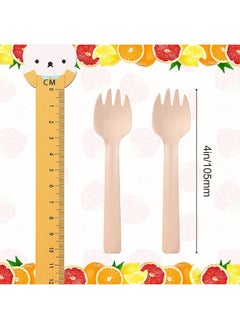 HY Wooden Forks Disposable, 100 Pieces Mini Forks Small Forks Bulk Appetizer Compostable Forks, Wear Resistant, Cutlery Mini Utensils Cake Fork for Carnival Birthday Party Picnic Party Supplies  - Image 2