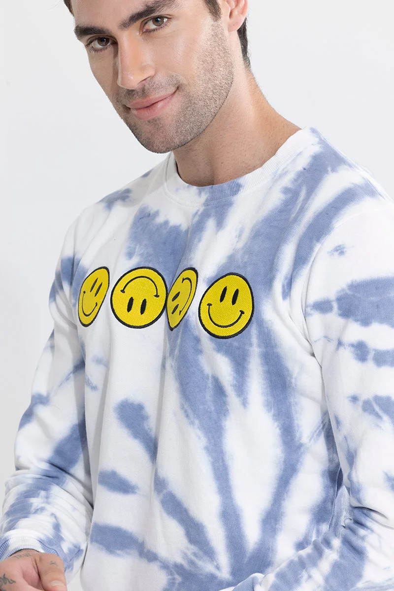 سنيتش White Tie-Dye Long Sleeve Relaxed Streetwear Sweatshirt
