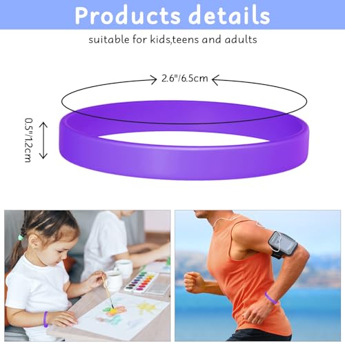Morcheiong 12 Pieces Silicone Bracelets- Purple Color Blank Rubber Wristbands for Adults Teen Party Favors - Image 2