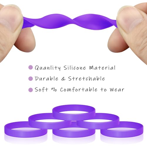Morcheiong 12 Pieces Silicone Bracelets- Purple Color Blank Rubber Wristbands for Adults Teen Party Favors - Image 3