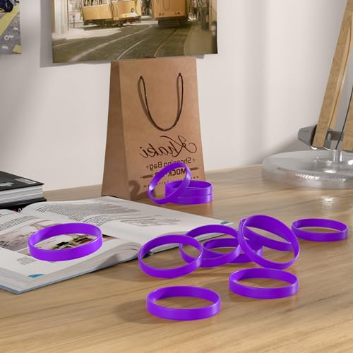 Morcheiong 12 Pieces Silicone Bracelets- Purple Color Blank Rubber Wristbands for Adults Teen Party Favors - Image 4