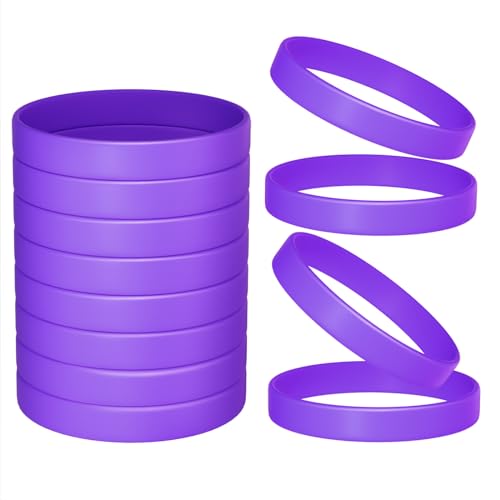 Morcheiong 12 Pieces Silicone Bracelets- Purple Color Blank Rubber Wristbands for Adults Teen Party Favors - Image 1