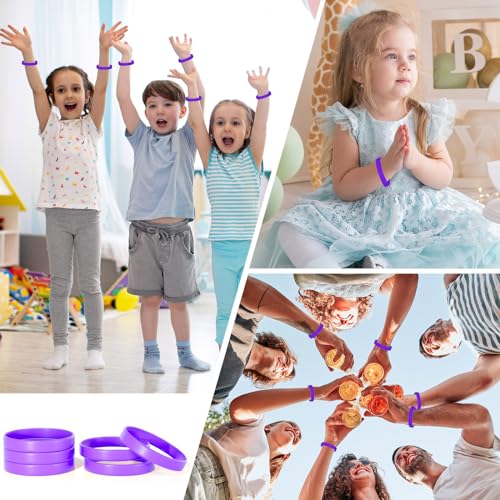 Morcheiong 12 Pieces Silicone Bracelets- Purple Color Blank Rubber Wristbands for Adults Teen Party Favors - Image 5