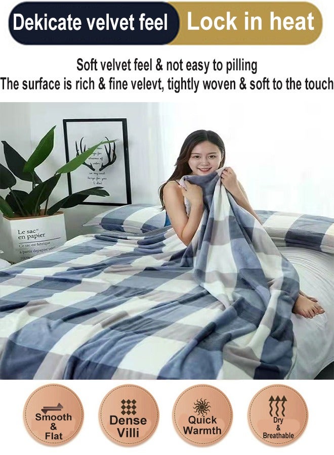 Plain Velvet Blanket for Air Conditioning and Winter Bliss - Ideal for Home and Travel Checked Theme (200x230cm)  - Image 2