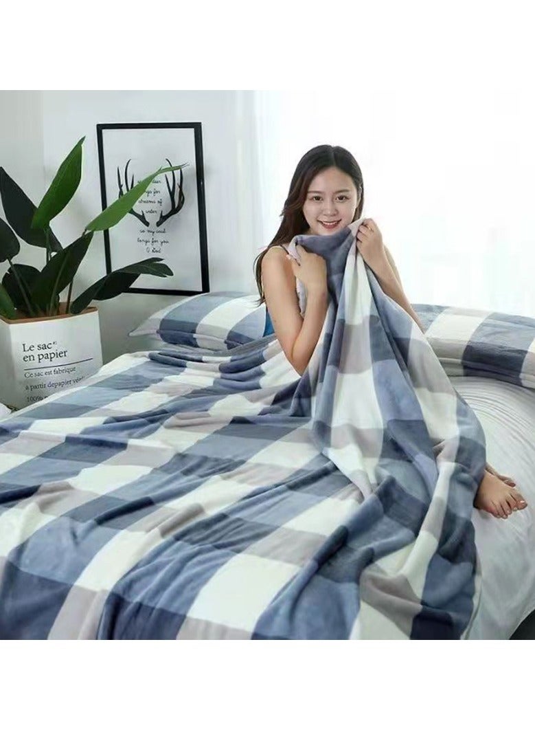 Plain Velvet Blanket for Air Conditioning and Winter Bliss - Ideal for Home and Travel Checked Theme (200x230cm)  - Image 1