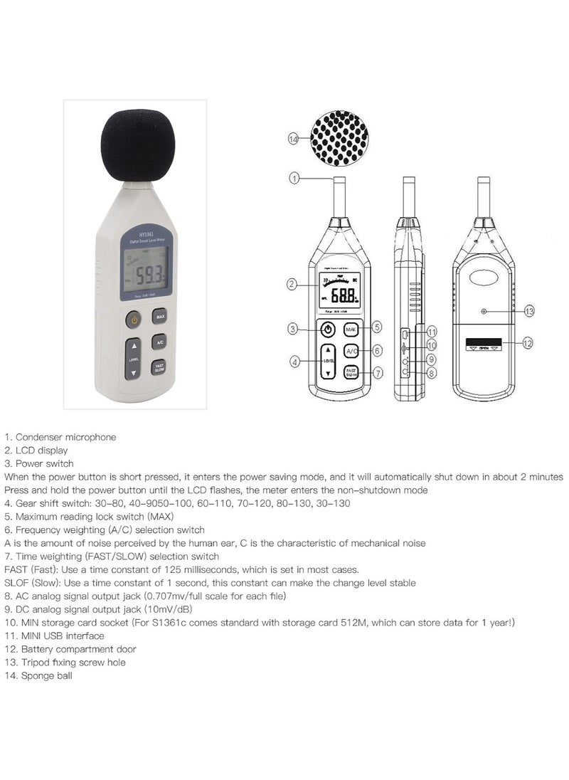 X-PRO5 - Sound Level Meter Usb Decibel Tester with Lcd Screen 30-130dba 35-130dbc Noise Recorder for Shopping Malls Hy-1361 - Image 1