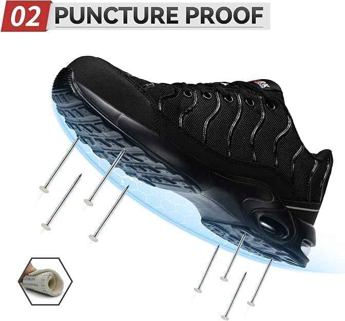 LARNMERN Steel Toe Shoes for Men Wide Lightweight Puncture Proof Safety Toe Tennis Sneakers Breathable Slip Resistant Work Shoe Comfortable(13 Wide,Dark,LSE31270) - Image 5