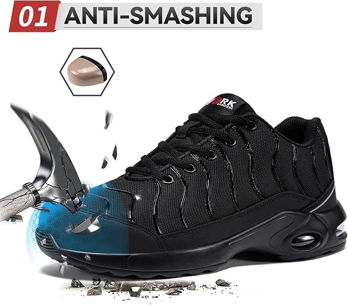 LARNMERN Steel Toe Shoes for Men Wide Lightweight Puncture Proof Safety Toe Tennis Sneakers Breathable Slip Resistant Work Shoe Comfortable(13 Wide,Dark,LSE31270) - Image 4