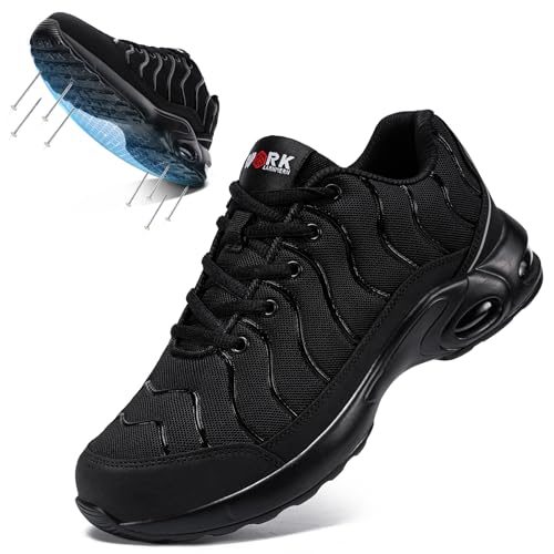 LARNMERN Steel Toe Shoes for Men Wide Lightweight Puncture Proof Safety Toe Tennis Sneakers Breathable Slip Resistant Work Shoe Comfortable(13 Wide,Dark,LSE31270) - Image 1