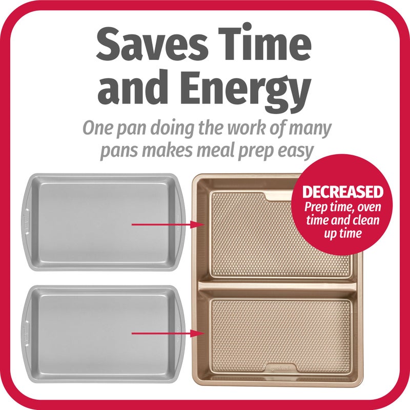 GoodCook 11x14-Inch Nonstick Divided Baking Pan â€“ 2-in-1 Textured Oblong Scratch-Resistant Carbon Steel Oven Pan for Meal Prepping & Sheet Pan Dinners - Image 5