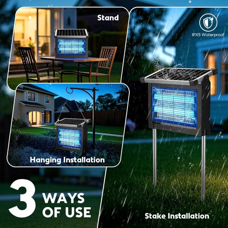 Solar Bug Zapper Outdoor 4500V Rechargeable Mosquito Zapper 4000mAh Battery Indoor Outdoor Use Waterproof For Patio Garden Camping - Image 5