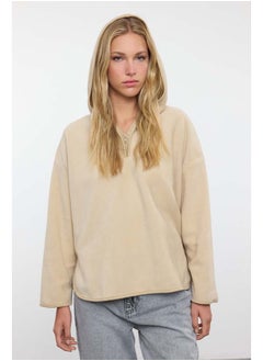 trendyol Stone Thick Fleece Hooded and Zippered Oversize/Wide Fit Knitted Sweatshirt TWOAW22SW2063  - Image 1