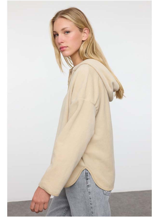 trendyol Stone Thick Fleece Hooded and Zippered Oversize/Wide Fit Knitted Sweatshirt TWOAW22SW2063  - Image 2
