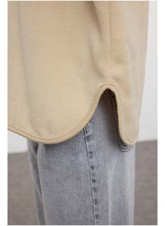 trendyol Stone Thick Fleece Hooded and Zippered Oversize/Wide Fit Knitted Sweatshirt TWOAW22SW2063  - Image 4