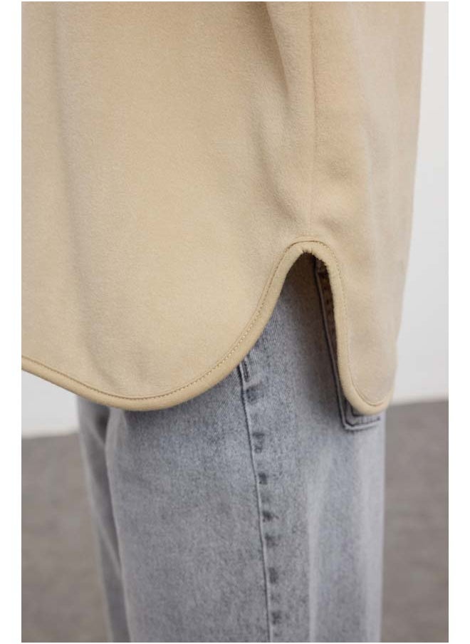 trendyol Stone Thick Fleece Hooded and Zippered Oversize/Wide Fit Knitted Sweatshirt TWOAW22SW2063  - Image 4