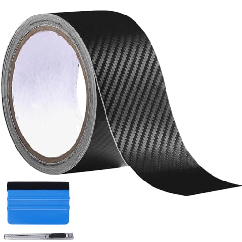 LZLRUN Free Tool Kit 3D Carbon Fiber Vinyl Tape for Black Out Chrome Delete Window Trim Door Trim Universal Chrome Black Dry Carbon Fiber Detailing Tape Overlay Wrap (2Inches x 30Feet) - Image 1
