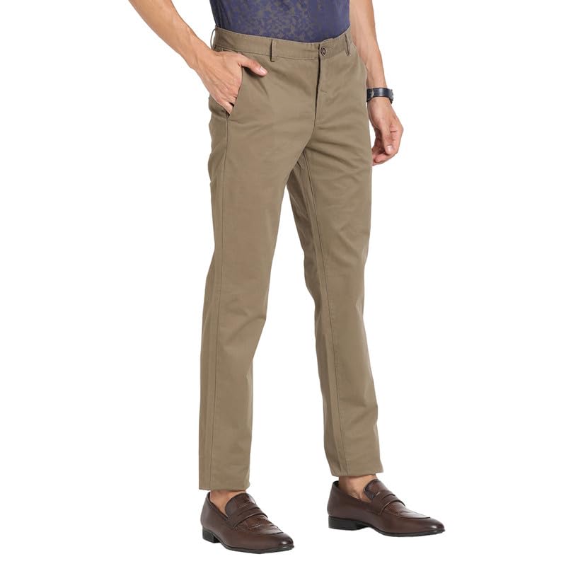 Turtle Men Cotton Stretch Brown Solid Ultra Slim Fit Casual Trouser - Image 3