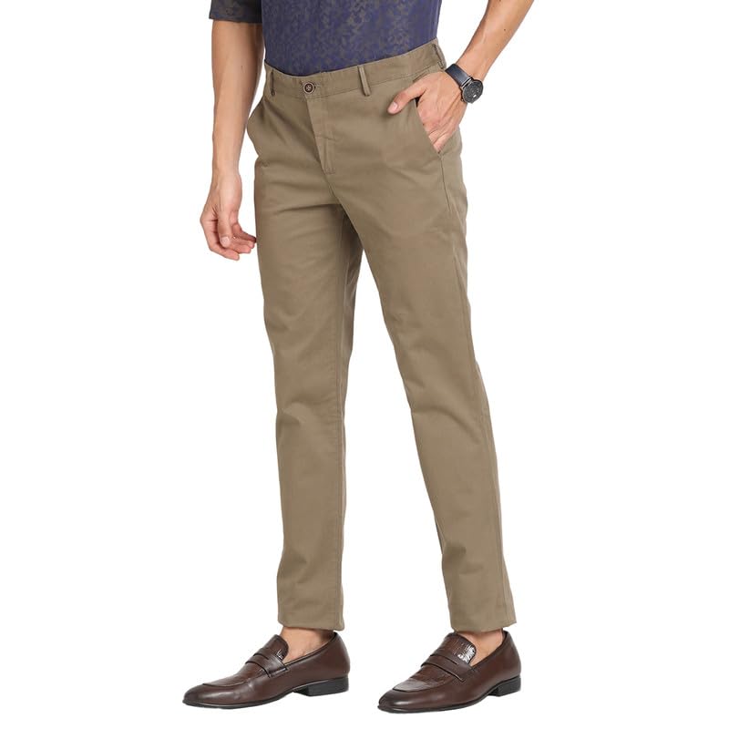 Turtle Men Cotton Stretch Brown Solid Ultra Slim Fit Casual Trouser - Image 2
