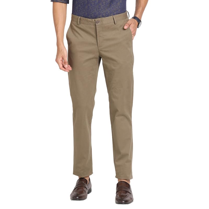 Turtle Men Cotton Stretch Brown Solid Ultra Slim Fit Casual Trouser - Image 1