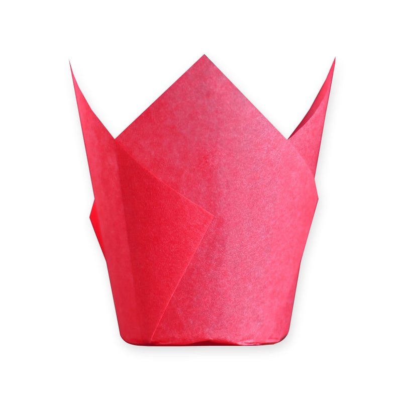 MyBakning Red colour Large size Tulip Baking Cups 214Base diameter x 4Wall height Greaseproof paper baking cupcake Muffin liners Case of 130 pcs