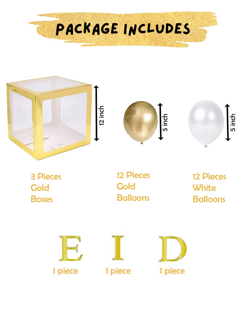 Ramadan Decoration - Eid Decoration - Eid Mubarak Decorations for Home - 3 Transparent Boxes with EID Letters & 24 Balloons - Ramadan Decor - view 2