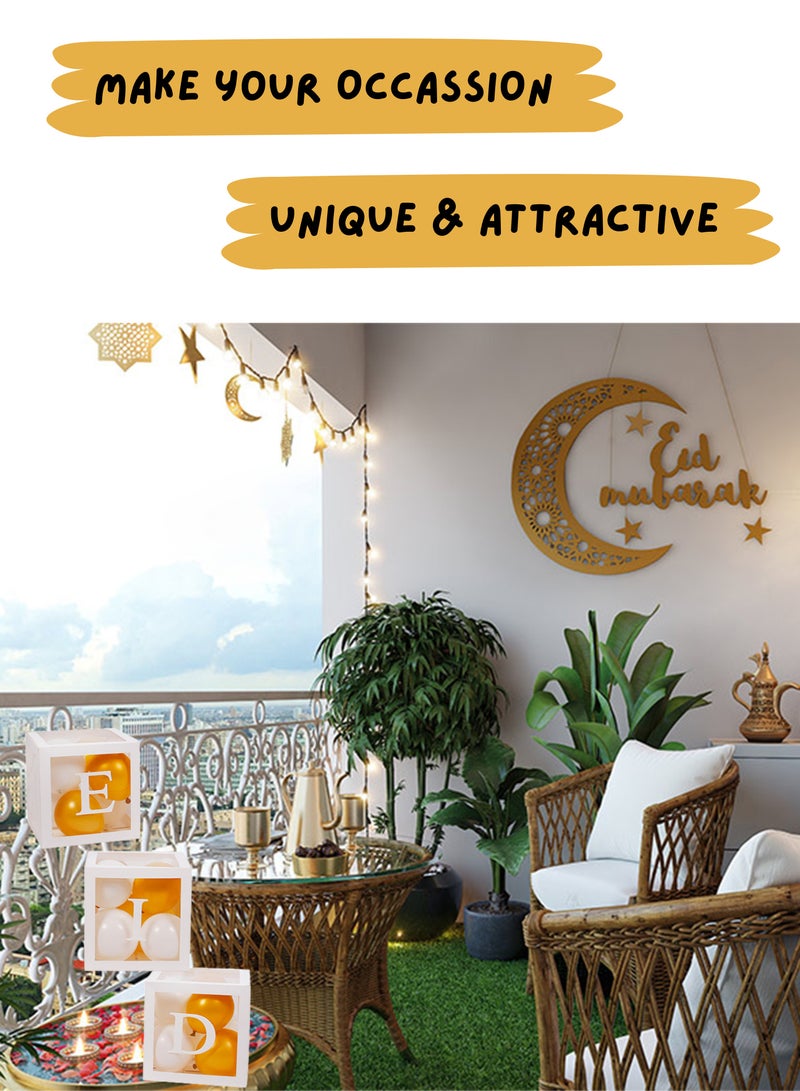 Ramadan Decoration - Eid Decoration - Eid Mubarak Decorations for Home - 3 Transparent Boxes with EID Letters & 24 Balloons - Ramadan Decor - view 5