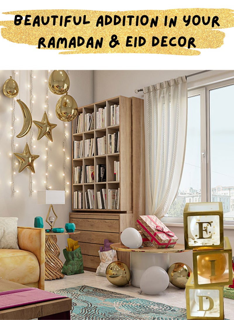 Ramadan Decoration - Eid Decoration - Eid Mubarak Decorations for Home - 3 Transparent Boxes with EID Letters & 24 Balloons - Ramadan Decor - view 4