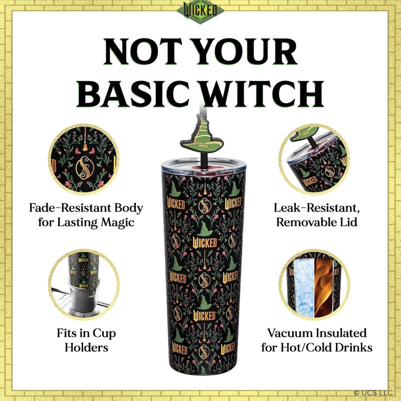 Dragon Glassware منتجات x Wicked: كوب عازل حراري سعة 0.7 لتر، مصنوع من الفولاذ المقاوم للصدأ، مزود بغطاء وقشتين، مناسب للماء أو الشاي المثلج. - Image 5