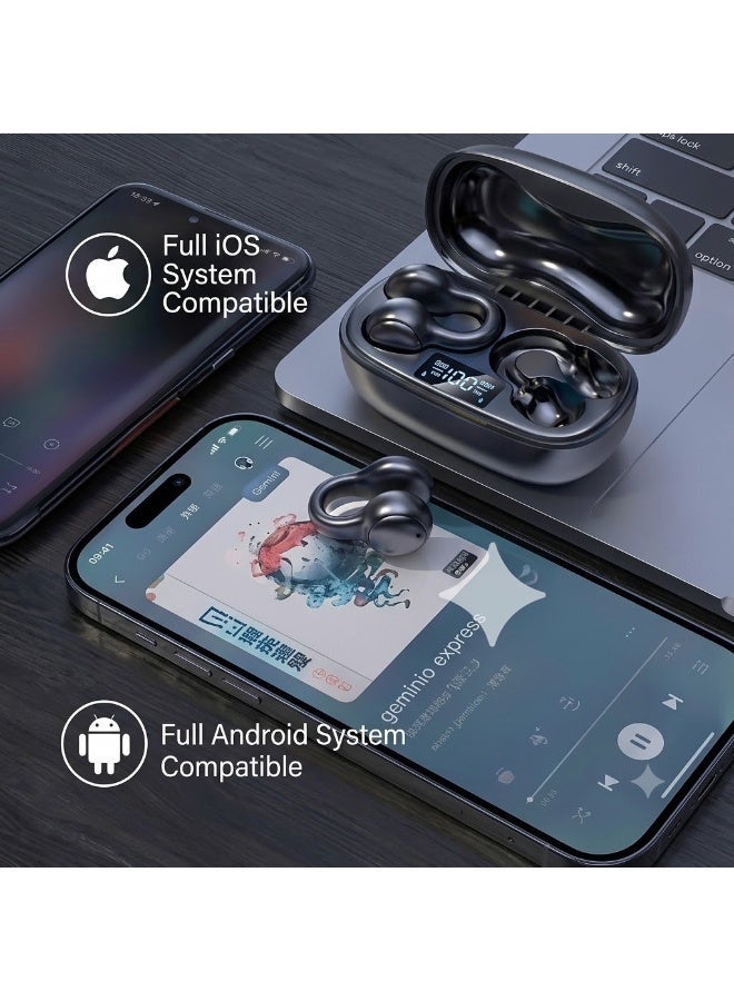 Jliyru Clip-On Earbuds with Air Cushion, Comfort & Secure Fit Open Earbuds with Digital Display, Wireless Bluetooth 5.3, 42H Playtime, Robust Bass, Clear Call, Sweatproof for Running Cycling Workout - Image 4