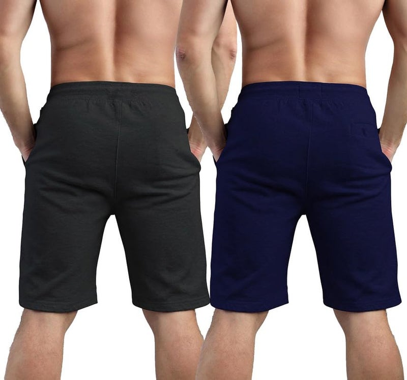 hotfits Men's Casual Cotton All Season Soft Feel Fabric Printed Regular Shorts,Workout Shorts, Elastic Waist Running Shorts with 2 Side Pockets - Pack of 2 - S - Image 3
