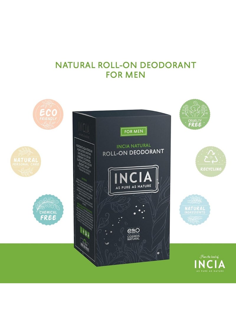 Natural Men's Roll On Deodorant Vegan, Aluminum Free Deodorant for Men, Fresh, Cruelty Free, Paraben Free, Natural Fragrance - 50 ml