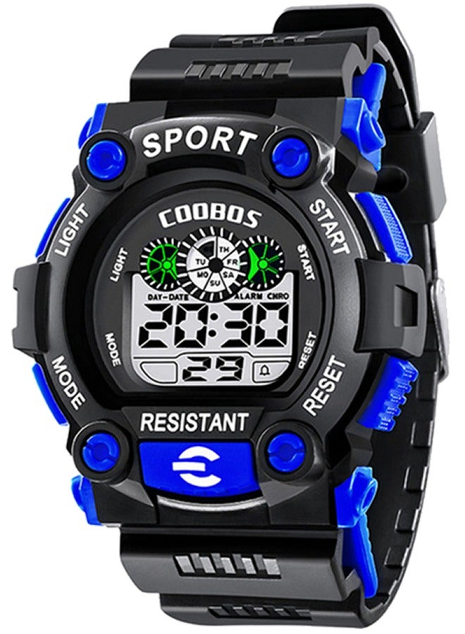 Coobos Kids Watch Water Resistant Rubber Digital Boy's Watch Black/Blue  - Image 1
