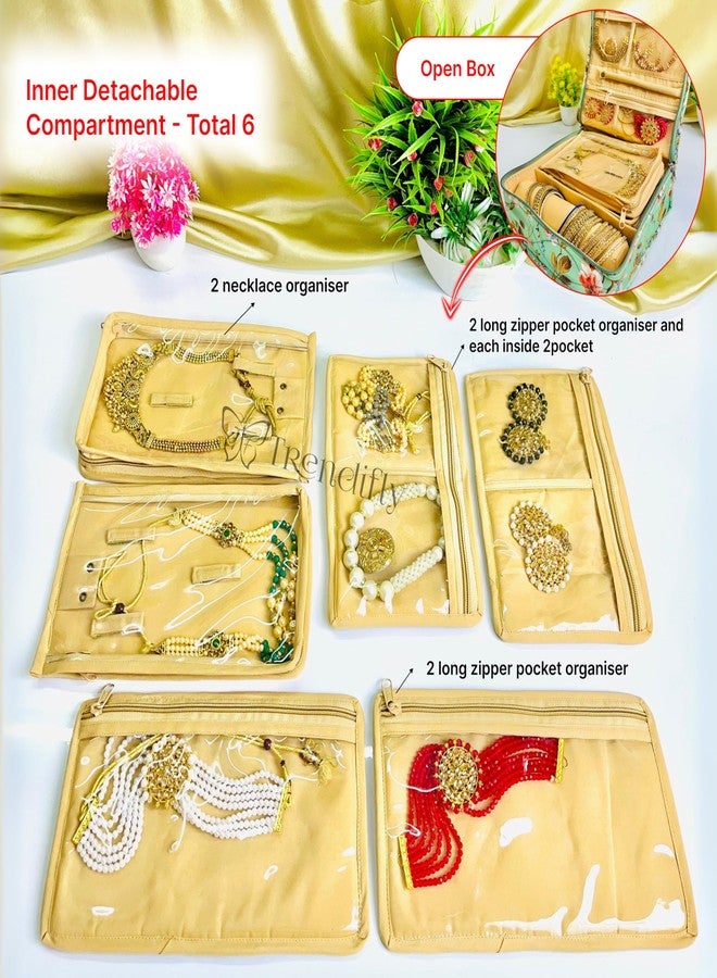 Trendifly Flower Printed Jewellery Organizers Storage Pouch Bag Box For Women Girls Ladies | Necklace Earrings Rings Bangles Multipurpose Vanity Jewelry Organiser (Green) - Image 4