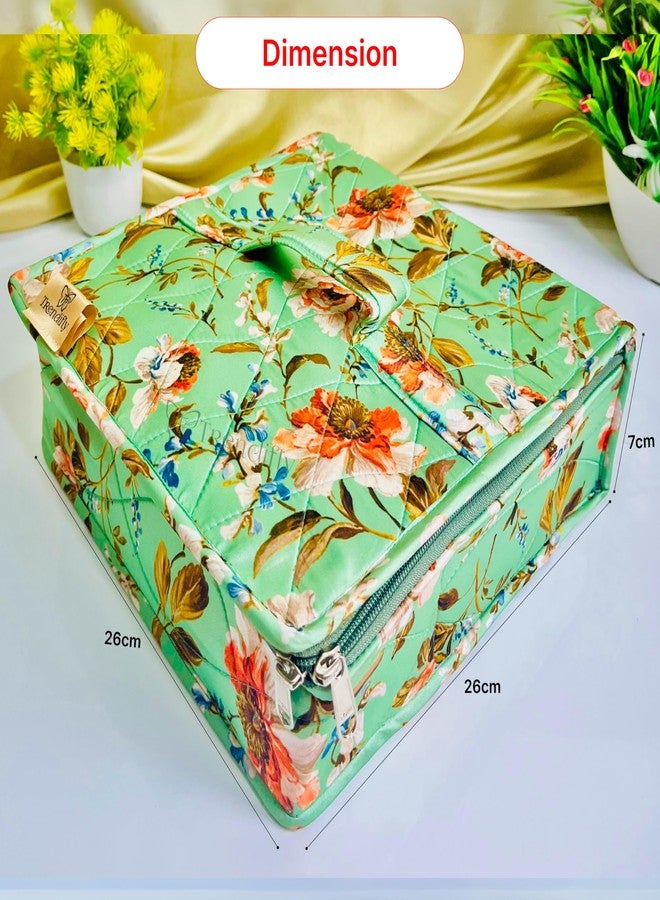 Trendifly Flower Printed Jewellery Organizers Storage Pouch Bag Box For Women Girls Ladies | Necklace Earrings Rings Bangles Multipurpose Vanity Jewelry Organiser (Green) - Image 2