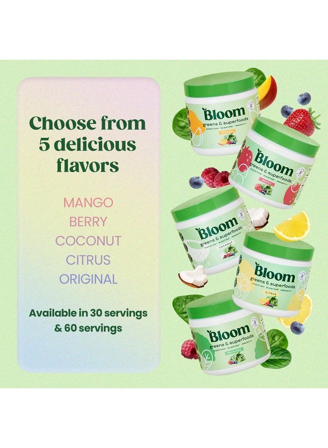 Bloom Nutrition مسحوق الخضار الخارقة ومزيج العصائر والبروبيوتيك لصحة الجهاز الهضمي وتخفيف الانتفاخات لدى النساء والإنزيمات الهضمية مع الأطعمة الخارقة والسبيرولينا والكلوريلا لصحة الأمعاء (الحمضيات) - Image 3