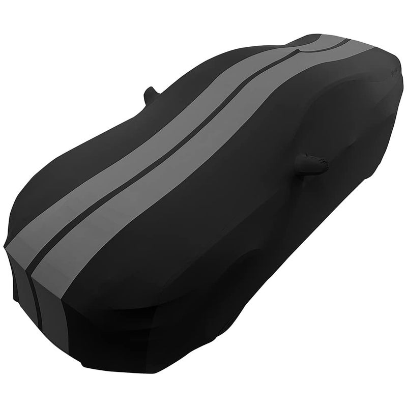 20052025 Mustang Indoor Car Cover  High End Custom Fit Ultraguard Stretch Satin Sport Series Dust Proof  Black with Gray Stripes for Ford Mustang V6EcoboostGTBullittShelby GT350