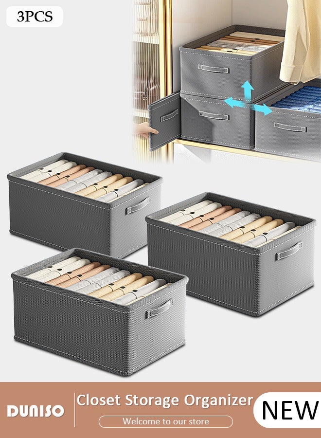 DUNISO 3 Pieces Foldable Closet Storage Organizer, Washable Closet Storage Boxes with Carrying Handles, Stackable Wardrobe Clothes Organizer, Closet Storage Basket, Cube Storage Bin for Clothes Wardrobe Home Bedroom Office - Image 1