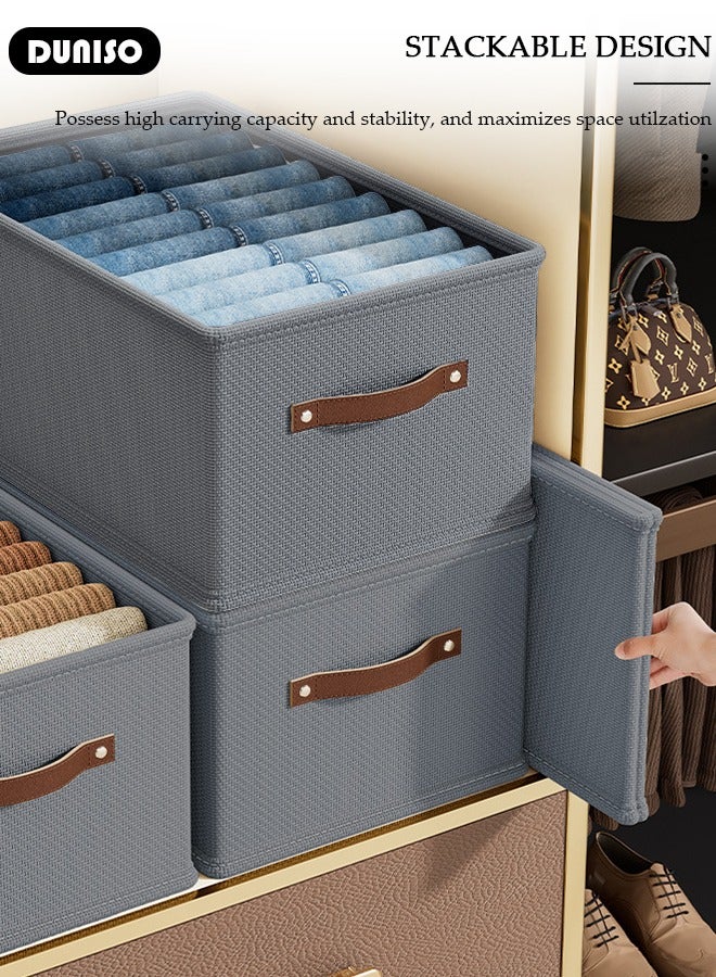 DUNISO 3 Pieces Foldable Closet Storage Organizer, Washable Closet Storage Boxes with Carrying Handles, Stackable Wardrobe Clothes Organizer, Closet Storage Basket, Cube Storage Bin for Clothes Wardrobe Home Bedroom Office - Image 5