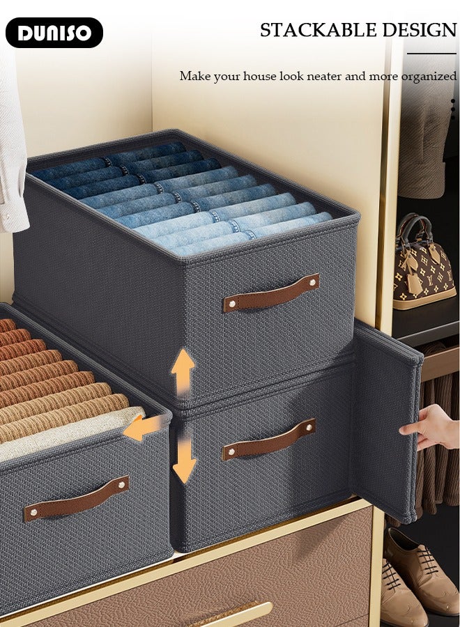 DUNISO 3 Pieces Foldable Closet Storage Organizer, Washable Closet Storage Boxes with Carrying Handles, Stackable Wardrobe Clothes Organizer, Closet Storage Basket, Cube Storage Bin for Clothes Wardrobe Home Bedroom Office - Image 3