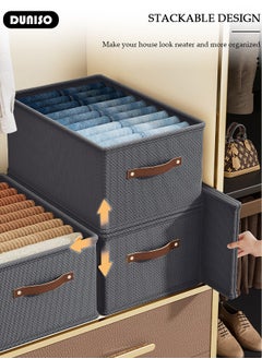 DUNISO 3 Pieces Foldable Closet Storage Organizer, Washable Closet Storage Boxes with Carrying Handles, Stackable Wardrobe Clothes Organizer, Closet Storage Basket, Cube Storage Bin for Clothes Wardrobe Home Bedroom Office  - Image 2